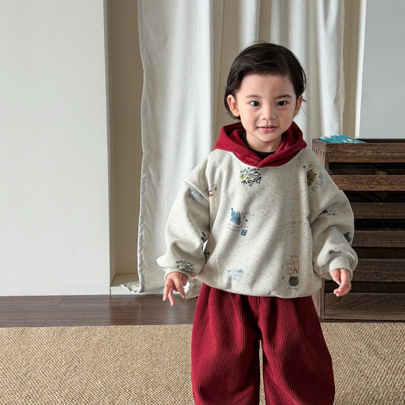 طقم مكون من قطعتين بقلنسوة وسراويل فانوس للأطفال من القطيفة لمهرجان الشتاء لعام 2025 #5