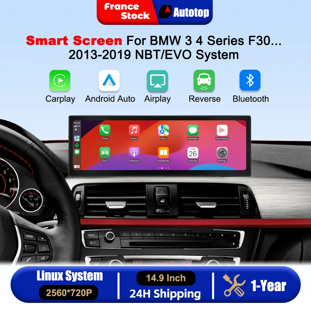 Wireless CarPlay Android Auto 14.9 Inch 2560*720P Touch Screen For  BMW 3 4 Series F30 F31 F32 F33 F34 F35 NBT/EVO System 2013-2019 Car Intelligent Systems Smart Multimedia Car Radio With Bluetooth GPS Navigation Autolink Navi Mirror Link AirPlay