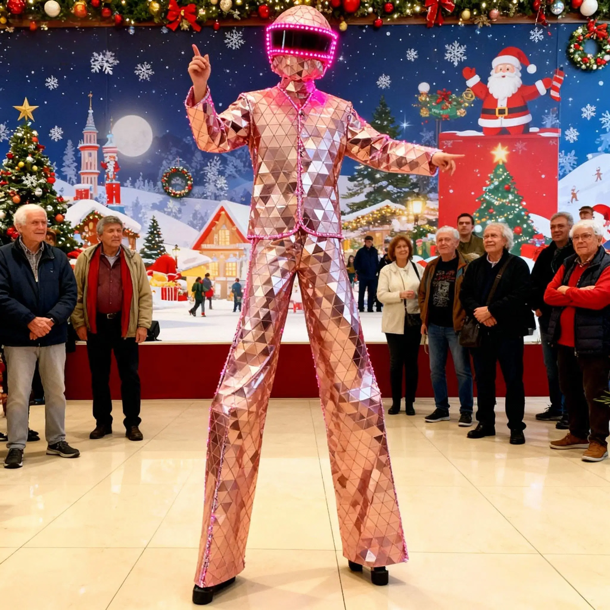 

Hand Sewn Mirror LED Stilt Walker Costume Professional Mechanical Suit Carnival Stage Performance Dance Party Show with Remote