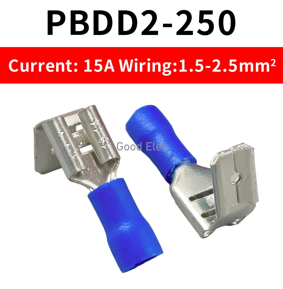PBDD1.25/2/5.5-250 6.3 Reverse Back Insert Spring Connector Ear Pre Insulated End Shoulder Back Insert Spring