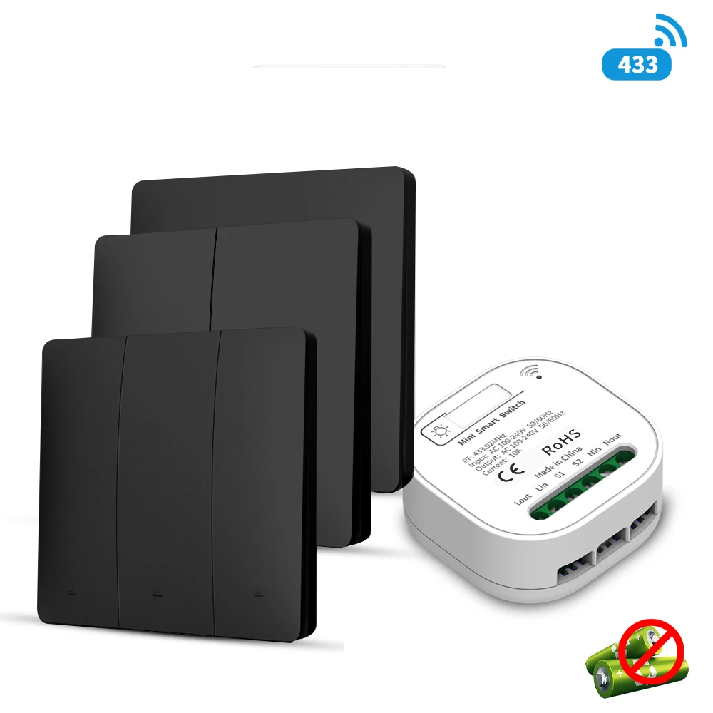 

Беспроводной выключатель света RF433 с автономным питанием, кинетический, без батареек, реле 16А, простая установка для дома, гаража, сада