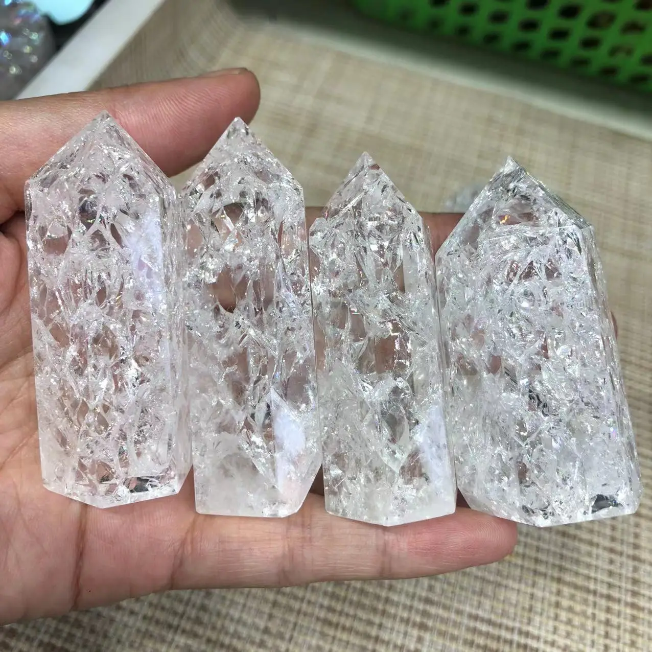 Natural  White Crack Quartz Crystal Wand Point Polished Gems Home Decoration Healing Reiki Gemstones