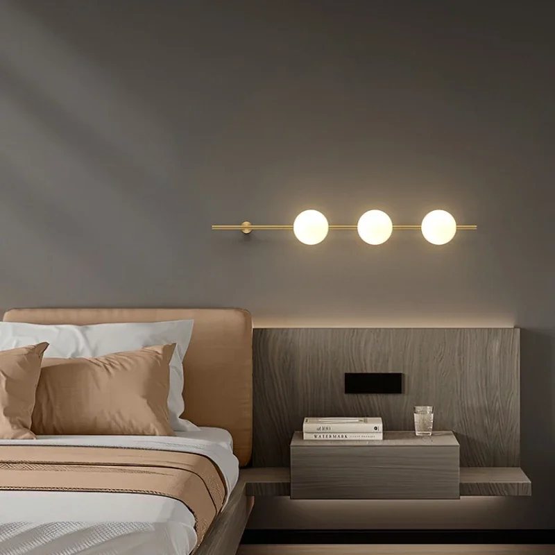 

SANDYHA Nordic Copper Wall Lamp Long Pole Design with Glass Ball LED Light for Bedroom Bedside Living Room Home Decor