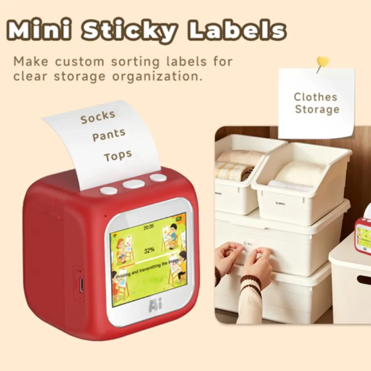 Children's AI Printer: AI Language Generation Printing DIY Label Photo Text Printing Multi Theme 1500MAh Large Battery Printer