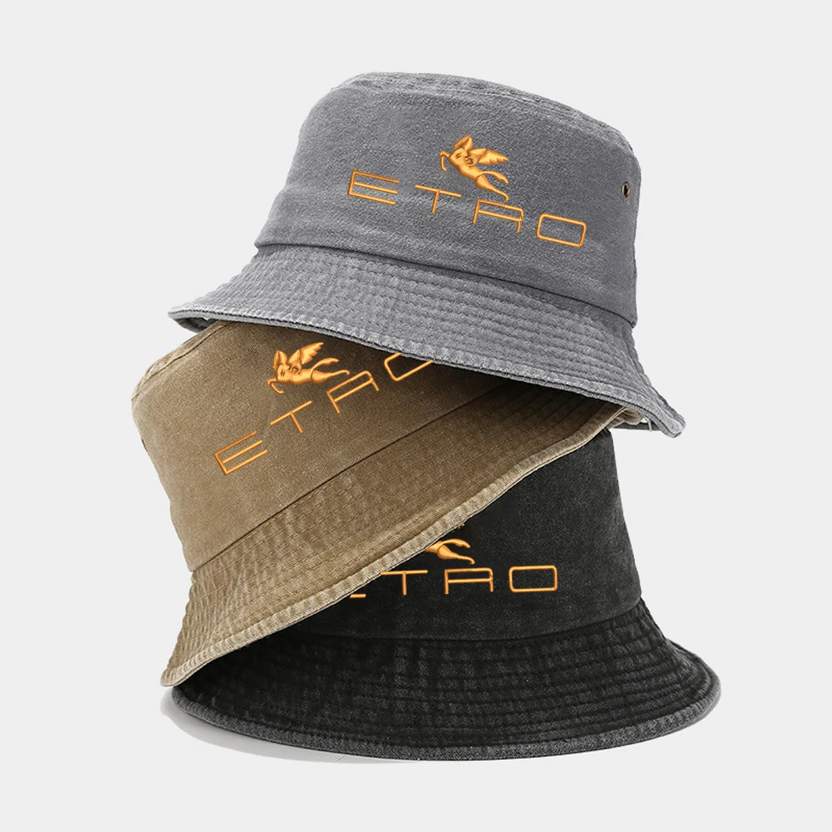 1 'E.T.R.O' قبعة صياد مطرزة بمظلة كلاسيكية مغسولة في الهواء الطلق، مصنوعة من نسيج البوليستر #2