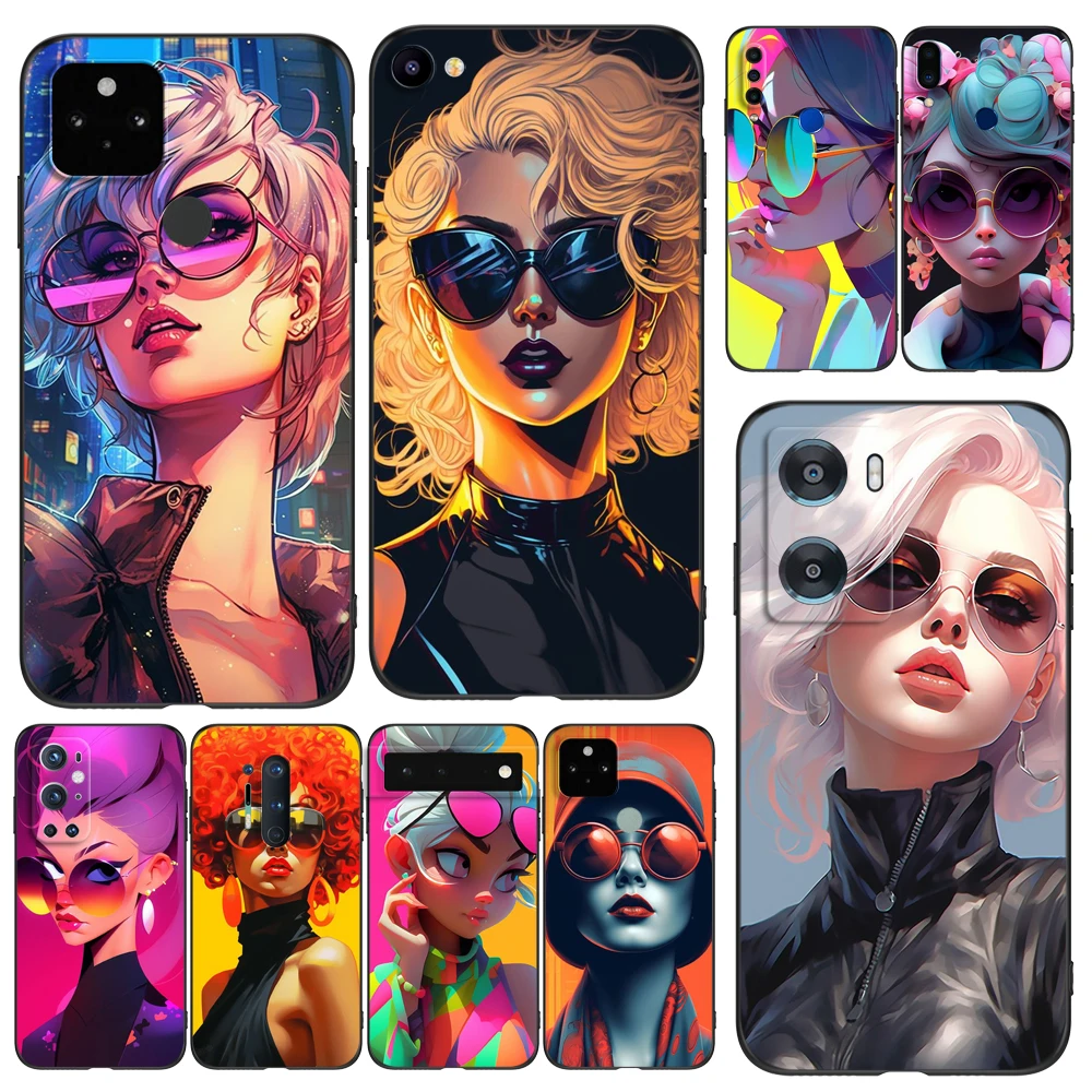 Black Tpu Case For ZTE blade A3 A5 A7 2019 A31 lite plus A51 A71 A7S V2020 L210 L8 smart vita 2022 v30 Beautiful lady sunglasses