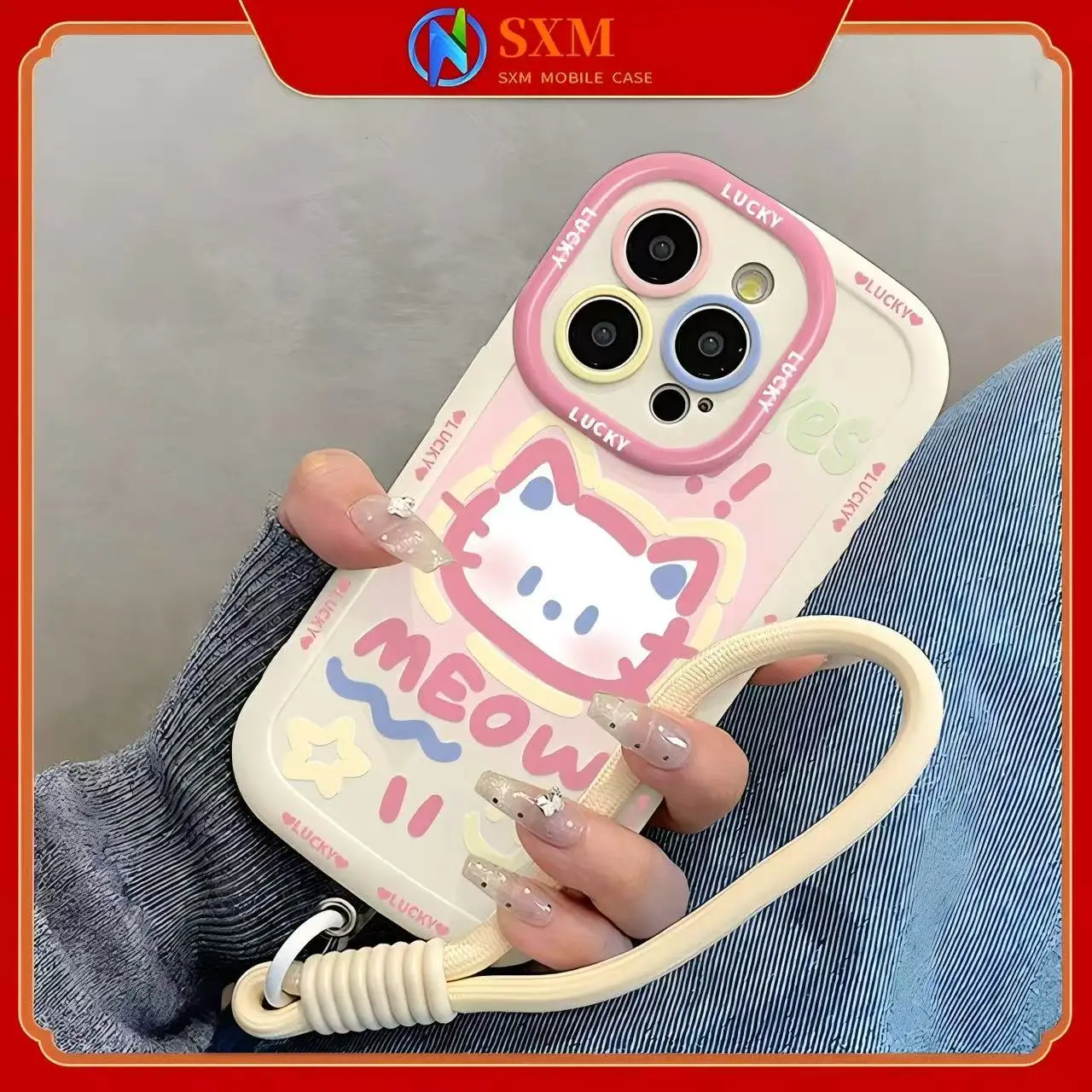 

Suitable for iphone mobile phone pink cat new silicone phone case