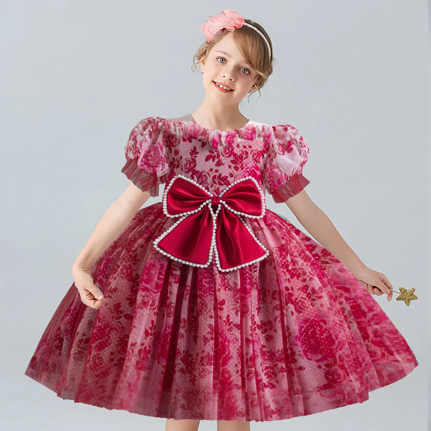 

Michella Fashion Ruffled Floral Printing Flower Girl Birthday Party Pageant Formal Dance Party Dress