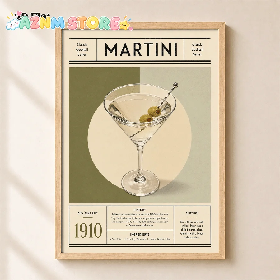 20271pc Classic Martini Poster - Retro Vertical Martini Wall Art Print, Vintage Cocktail Suitable for Living Room, Bar Decor,