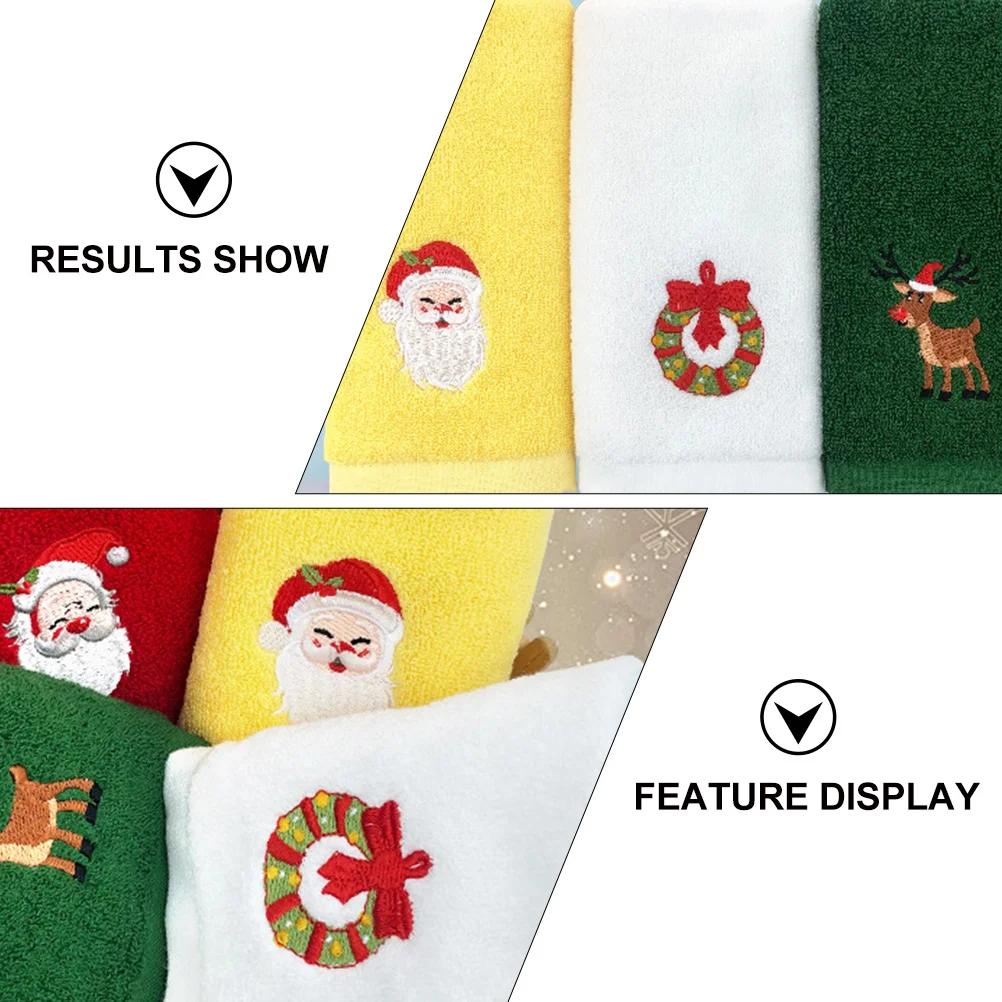 

2pcs Christmas Embroidery Pure Cotton Soft Face Cloth Holiday Gift Xmas Christmas Cotton Towel Cartoon Face Towel