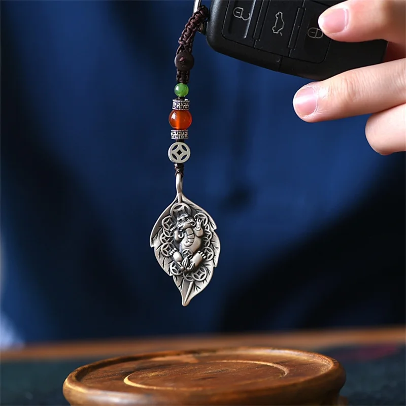 Ethnic Style Wealth Beast Pixiu Pendant Keychain Male Car Hanging Accessories Lucky Coin Design Men Hand-woven Rope Key Chain - Image 5