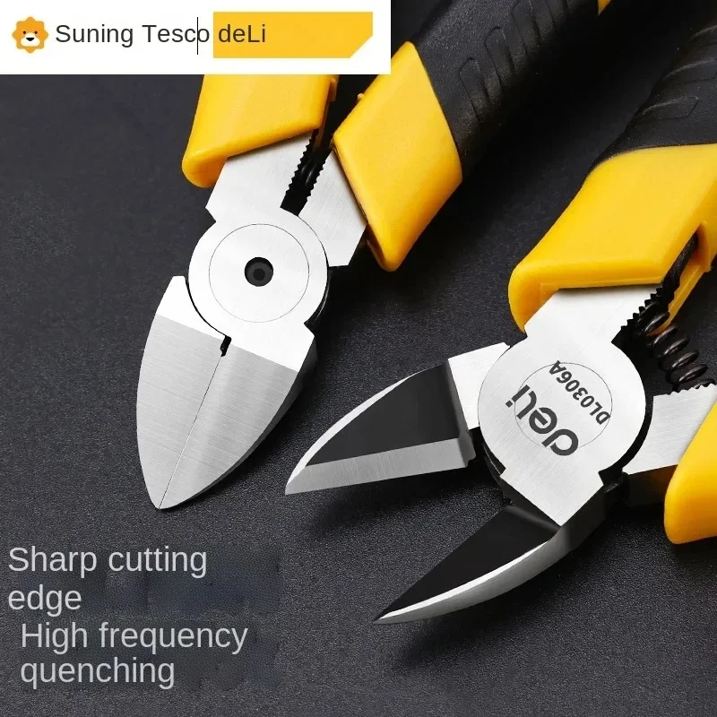 Deli Diagonal mouth pliers Side mouth small pliers Diagonal mouth Industrial grade thin blade wire cutters Electrician's water