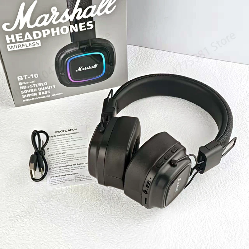 2025 New Marshall BT10 Wireless Bluetooth Headphones Noise Cancelling Earphone Over Ear Stereo Sound Game Business Sport Headset