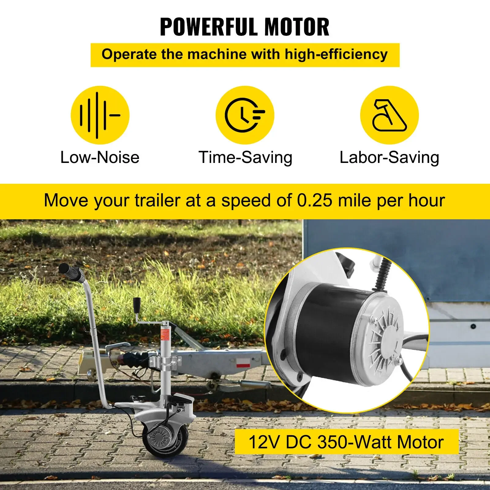 Imagem -03 - Vevor 350w 12v Elétrica Motorizado Jóquei Roda 2270kg Veículo Carga Caravana Barco Roda Dolly Utilitário Reboque Captador Motor de Energia