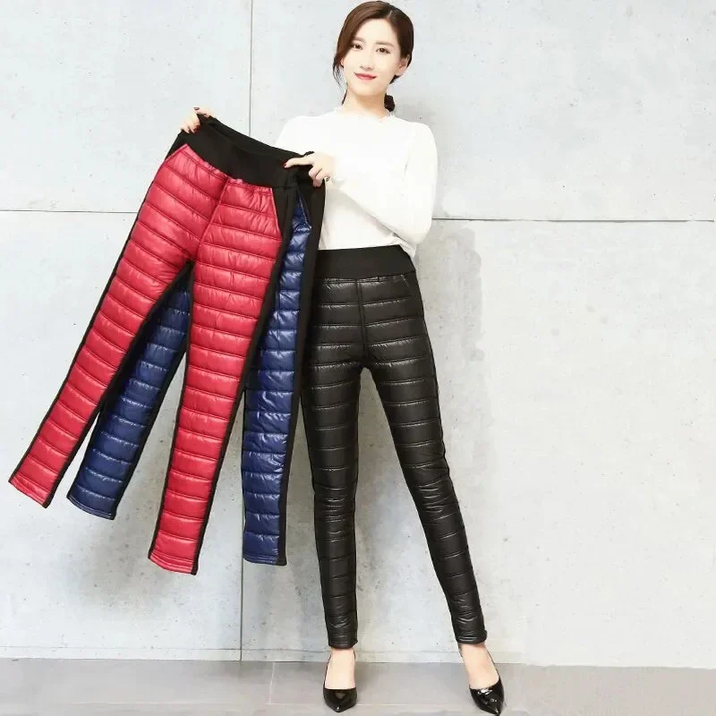 Ultralight High Waist Stretch Pants Fashion Down Cotton Skinny Pantalones Women Black Windproof Snow Wear Warm Capris Z369