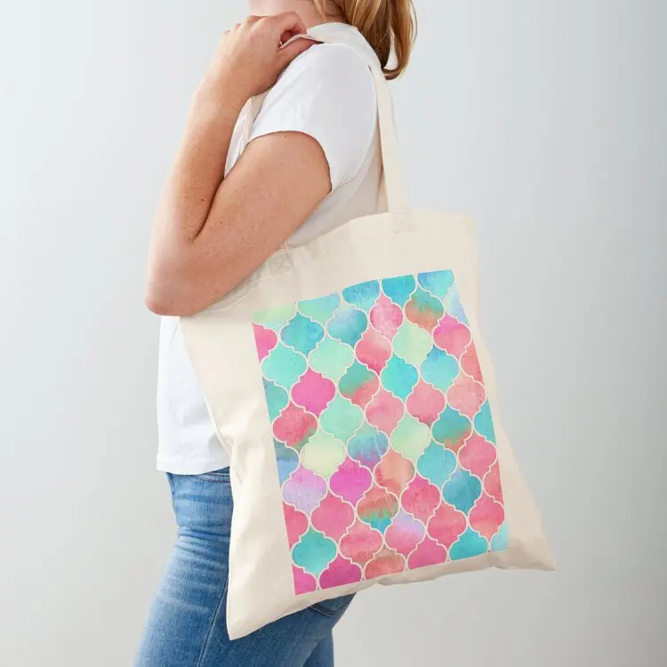 

Watercolor Moroccan Patchwork in Magenta, Peach & Aqua Tote Bag Lady bags Women bags handbag tote bag men