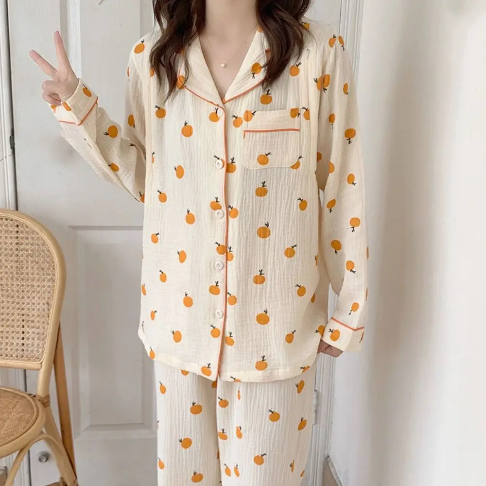 Cómodo pijama de frutas con cuello en V, traje dulce suelto de dos piezas, ropa de dormir para el hogar, ropa de dormir corta de manga corta para mujer para el hogar