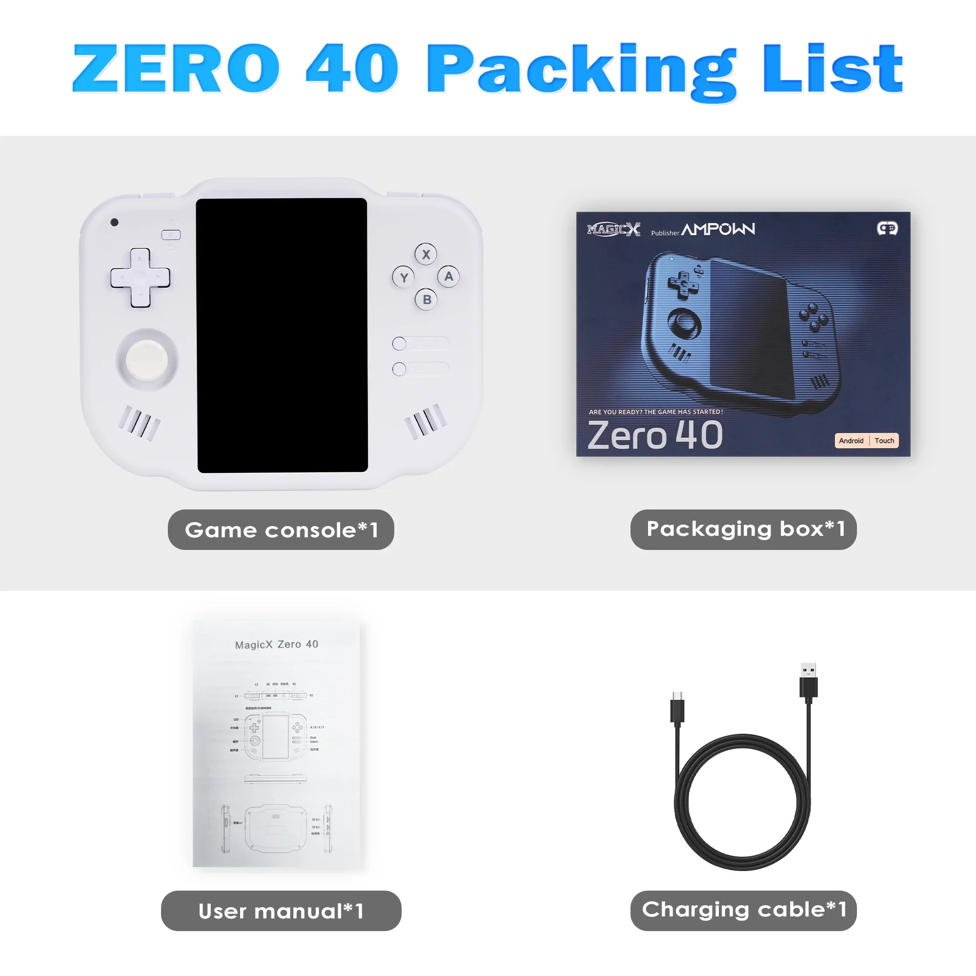 وحدة تحكم ألعاب فيديو صفر 40 4 بوصة IPS شاشة متعددة اللمس نظام أندرويد A133P تدعم محرك اهتزاز بلوتوث واي فاي لمشغل NDS