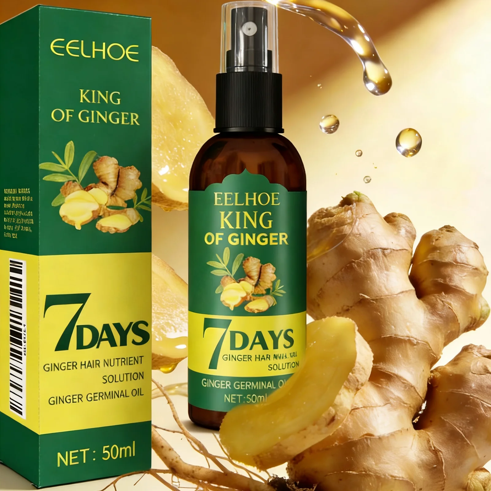 EELHOE Ginger Hair Thickening Spray 7 Day Anti Hair Loss Treatment Hair Regrowth Damaged Hair Repair Care Hair Growth Spray 50ml