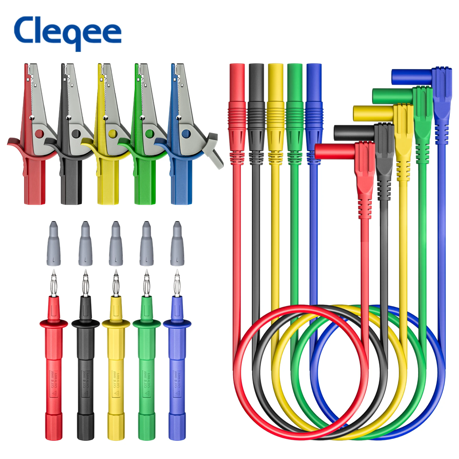 cleqee-ckt020-マルチメーターテストリードキット、4mm-バナナプラグ-1000v-10a-ワイヤー、ワニ口クリッププローブ