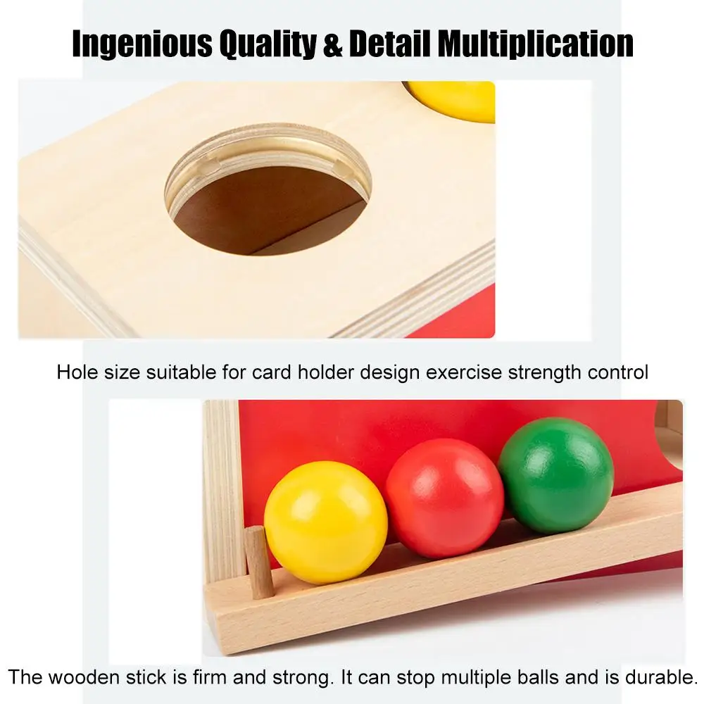 Wooden Object Permanence Box, Infant Development Ball Drop Toys Knocking for Preschool Toddlers