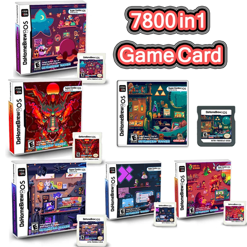 NDS 7800 IN1 게임 컬렉션 R4 3DS 플래시 카드 NDS 픽셀 테마 휴대용 게임 카드 선물 컬렉션 플레이 적합