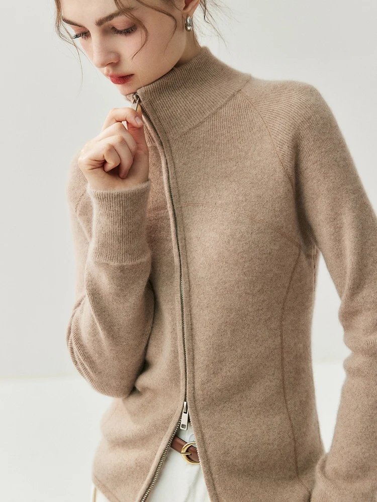 

TLOML новый женский свитер из 100% кашемира, кардиган с двойной молнией, водолазка, толстый свитер, пальто, осень-зима, мягкие однотонные удобные топы