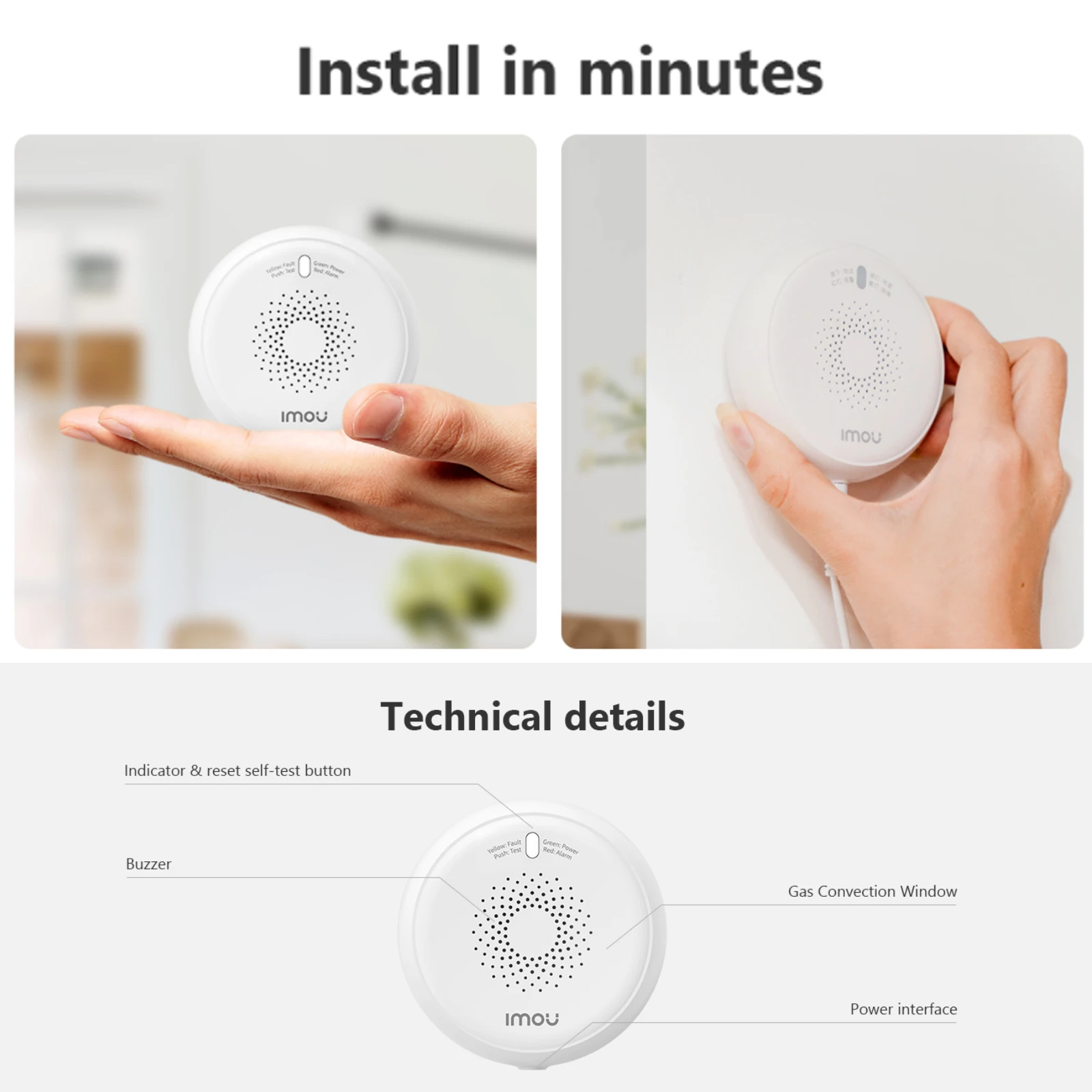 Imou-Detector de fugas de Gas Digital Natural para el hogar, alarma de Gas ZGA1, Monitor con Sensor, control remoto por aplicación inteligente