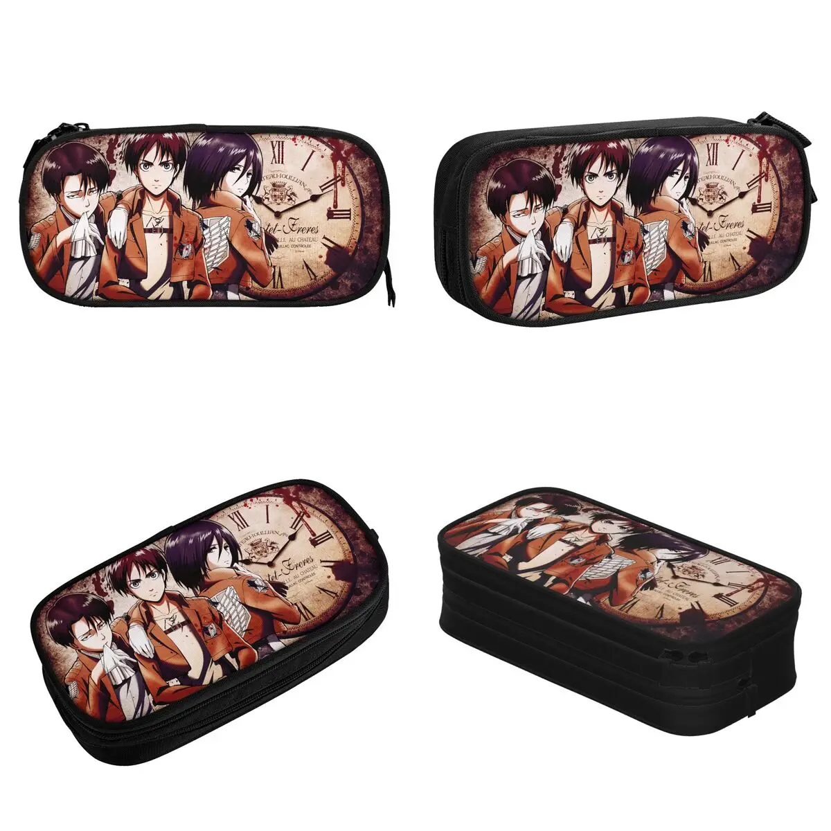 مقلمة Levi Eren Anime Attack on Titan Pencil Pouch Pen حقيبة تخزين كبيرة للوازم المدرسية والقرطاسية التجميلية