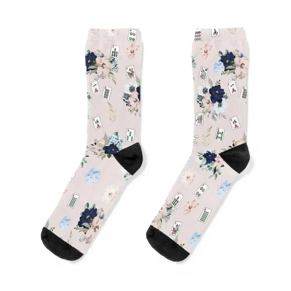 

Pink Floral Mah Jongg Pattern Socks tennis retro moving stockings happy Socks Women Men's