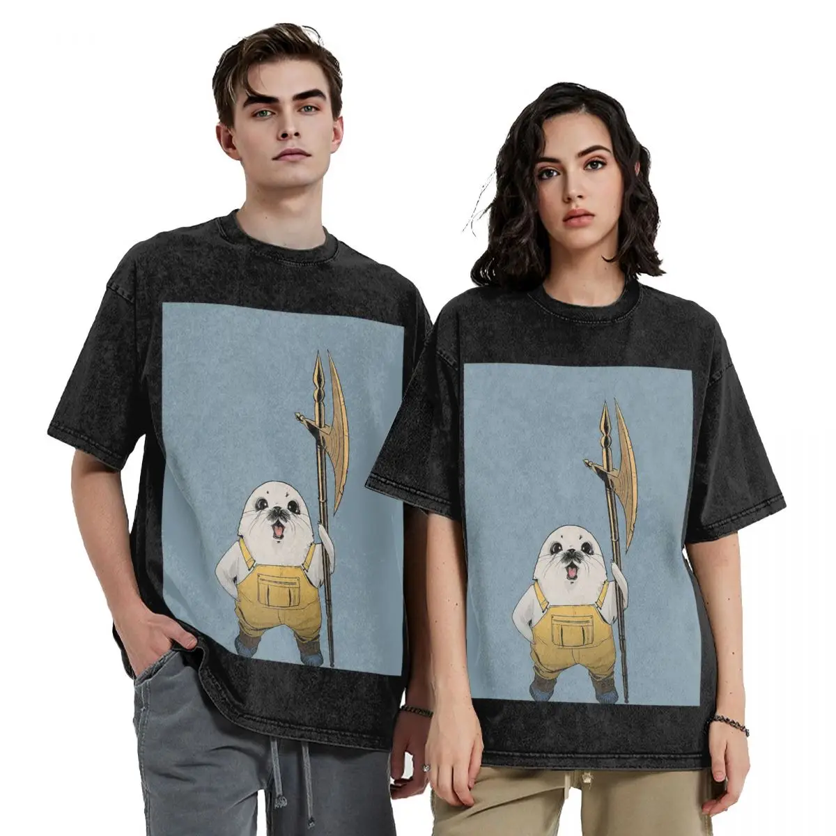 Saga Ghus Friendo Axe Seal Washed T Shirts Vintage Short Sleeve Hip Hop T-Shirt Streetwear Tops Tees for Men Women