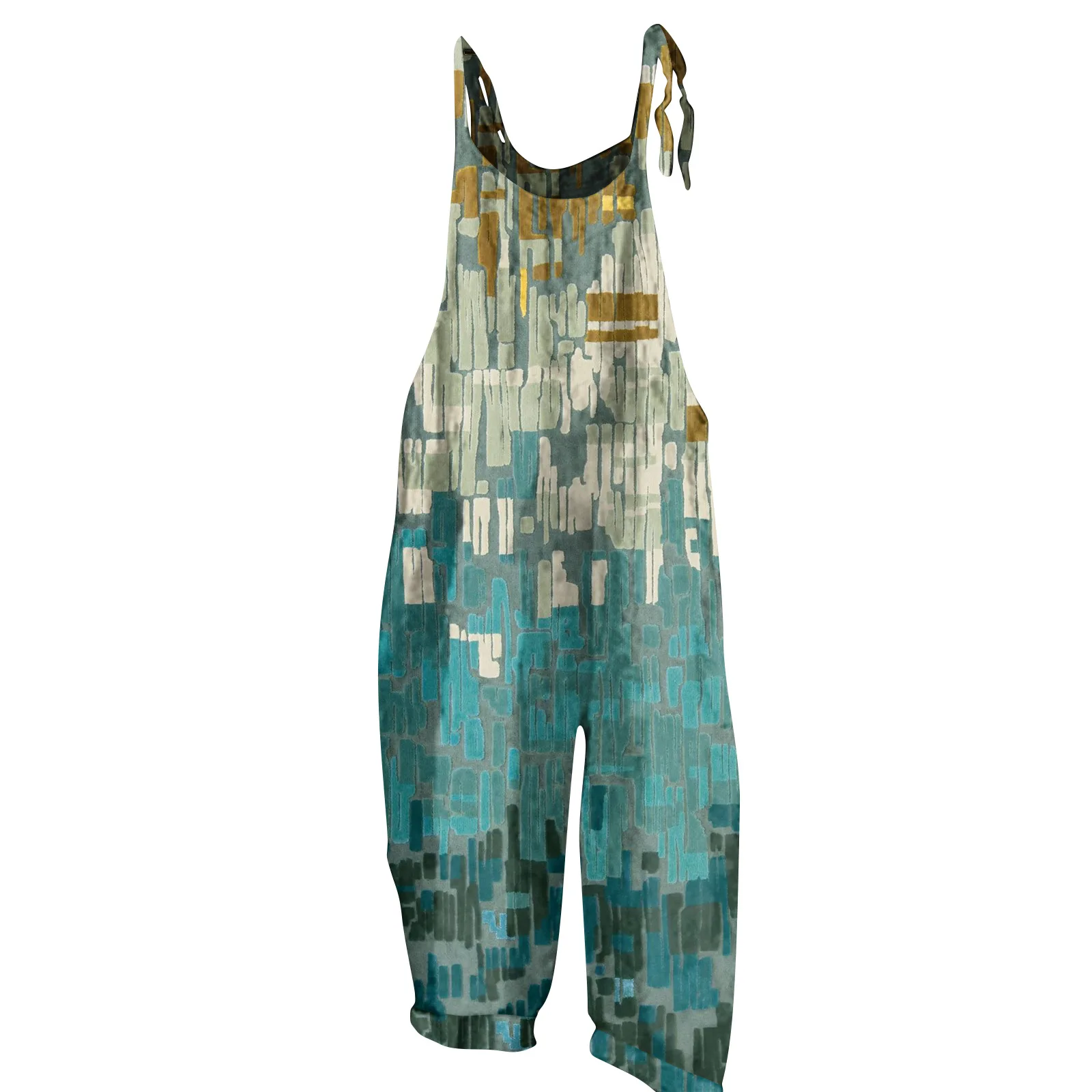 Summer Women's Jumpsuit, Workwear, Fashionable And Comfortable, 3D Printed, Retro Ethnic Women's Sleeveless Suspender Pants