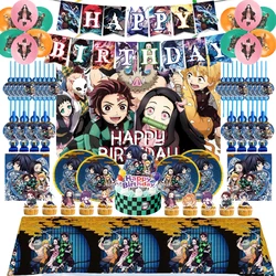 Anime Demon Slayer Birthday Party Decorations Balloon Tableware Paper Cup Plate Sticker Kimetsu No Yaiba Birthday Party Supplies