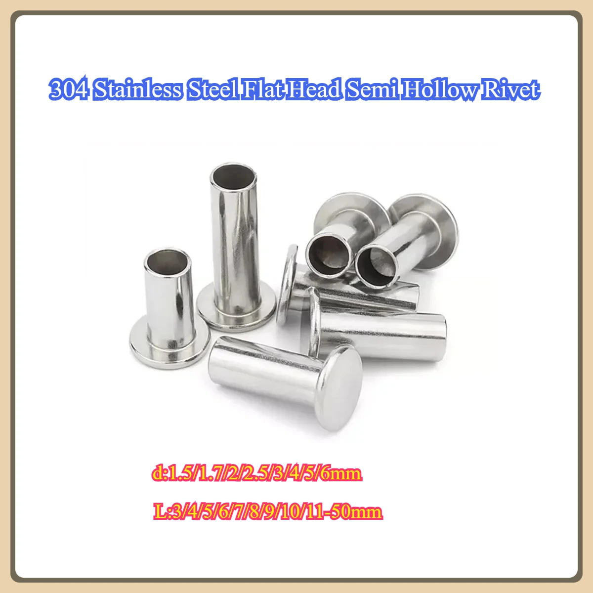 

304 Stainless Steel Flat Head Semi Hollow Rivet / Flat Round Head Hollow Rivet M2M2.5M3M4M5M6