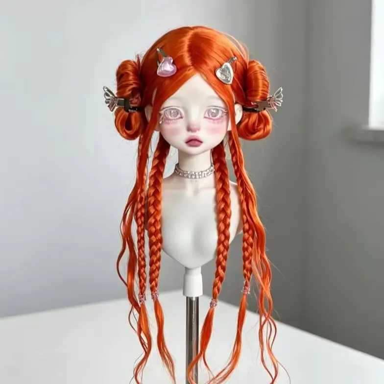 BJD Wig Doll Accessories Radish Red 1/4 BJD Braided Wig Bun Wig Hardhead Shell Mohair Hair Free Shipping