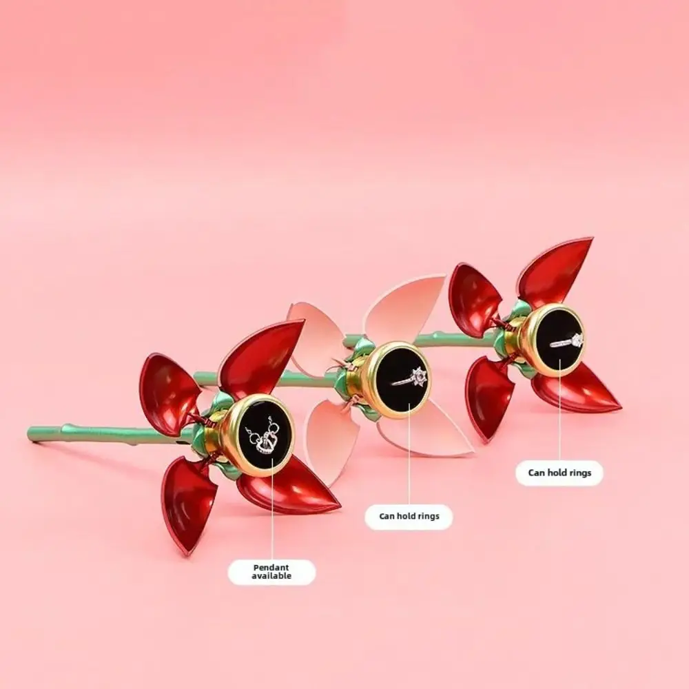 

Romantic Rose Shape Rose Flower Ring Boxes Automatically Open Gift Jewelry Gift Packaging Box Gift Box