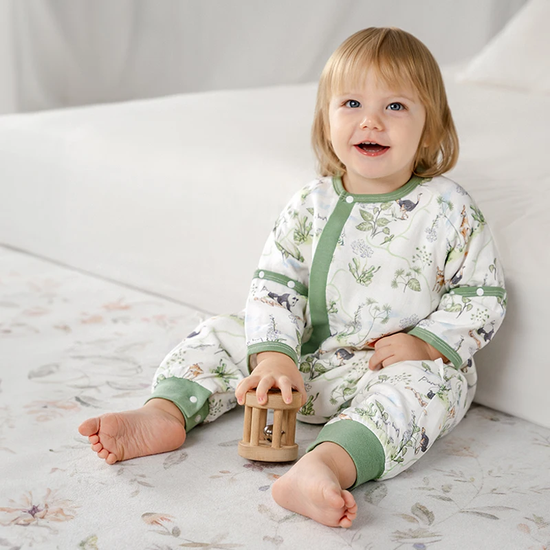 

Спальный мешок для малышей с разделенными ногами, 4 сезона, носимое одеяло из модальной хлопчатобумажной марли, противоударное, съемные рукава, 80-130