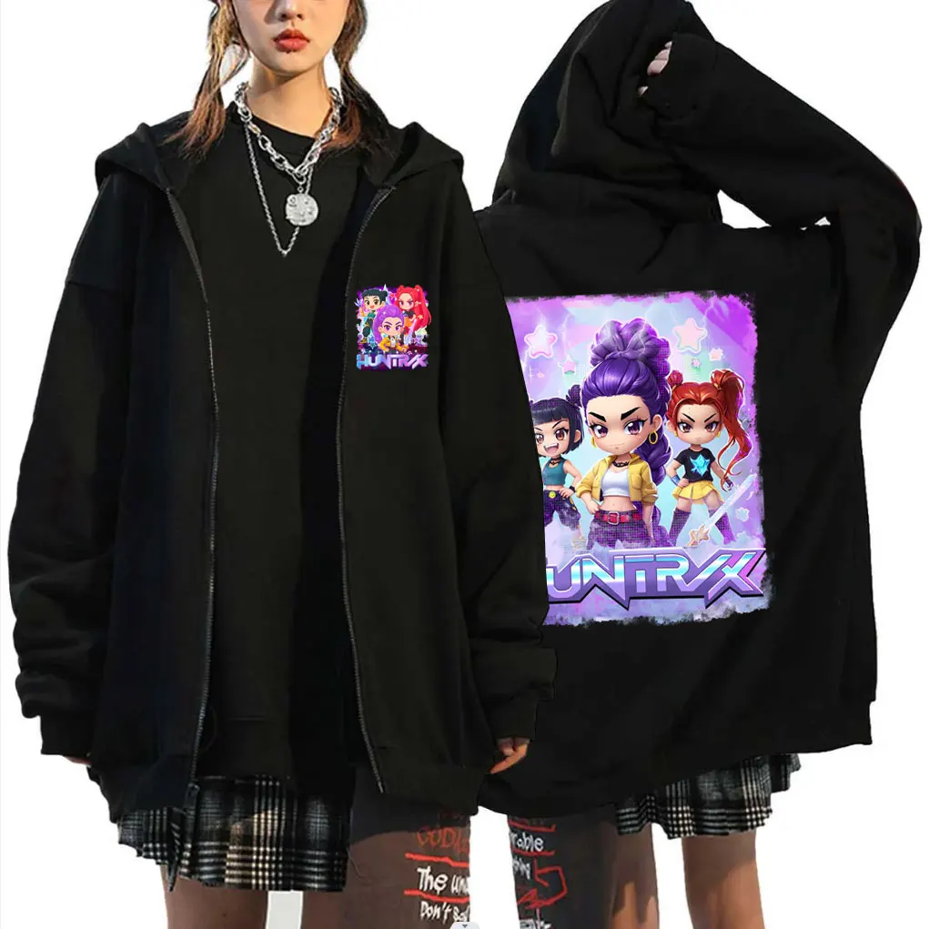 

Movie KPop Demon Hunters Zipper Hoodie Kawaii Cute Rumi Mira Zoey Print Zip Up Jacket Men Women Korean Fashion Trend Streetwear