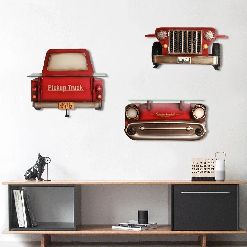 Creative car front partition wall storage rack with no punching, retro living room, bedroom wall decoration, iron wall hanging