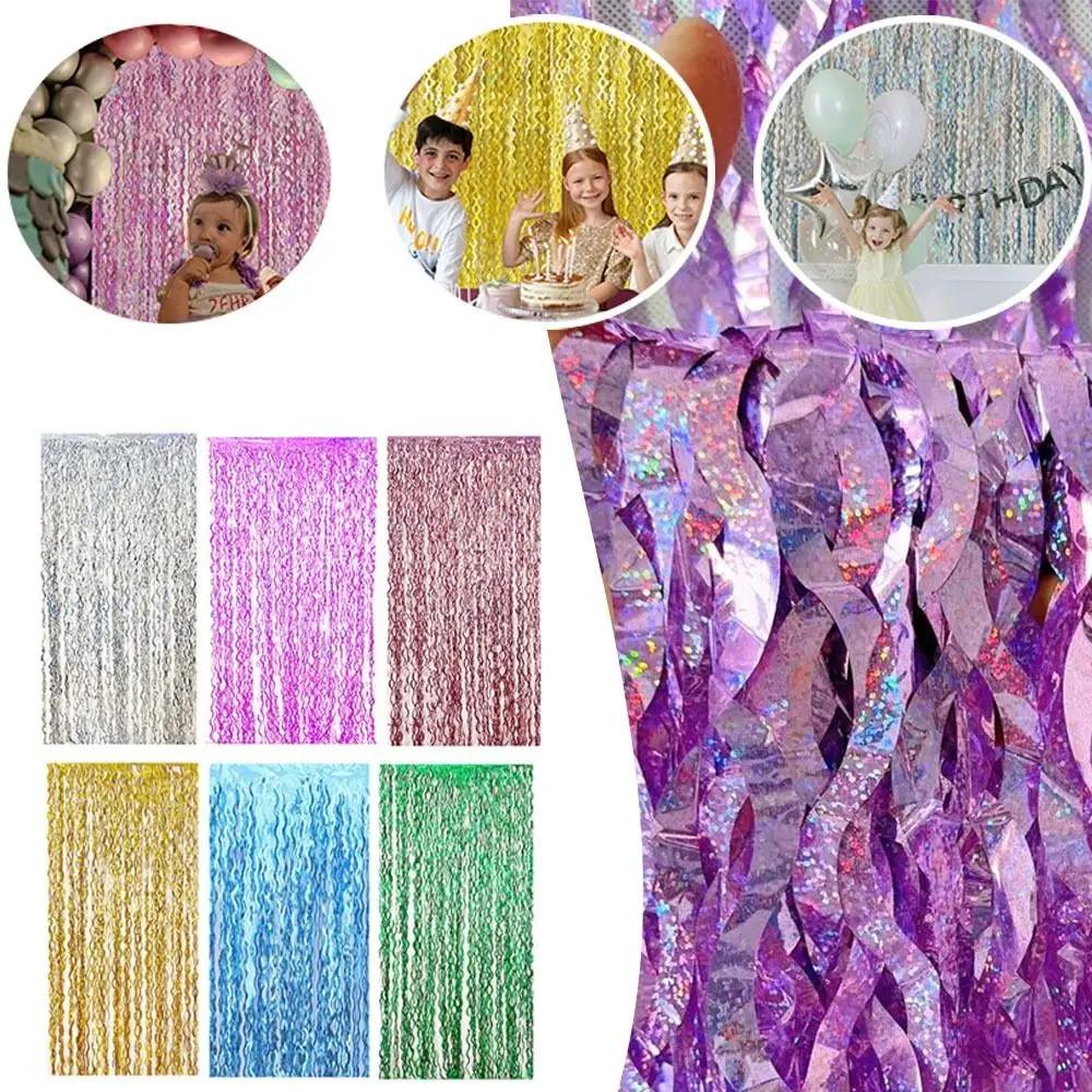 

1x2m Wave Pattern Foil Curtain PET Multipurpose Decoration Balloon Rain Curtain Backdrop Wall Curtains