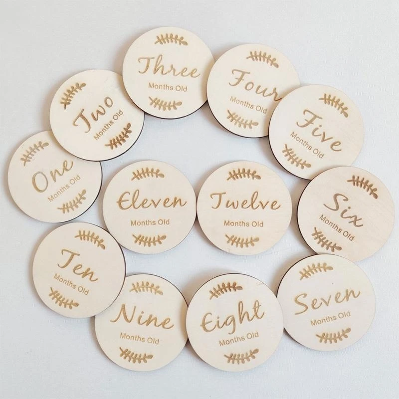 J15U Kartu Kayu Bayi Kartu Peringatan Baru Lahir Rekaman Bulanan Kartu Ulang Tahun Kelahiran Hadiah untuk Alat Peraga Fotografi