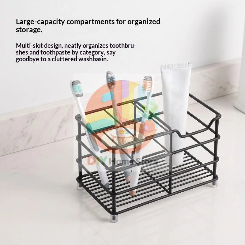 5-Slot Metal Toothbrush Holder- Space-Saving Freestanding Design No Installation