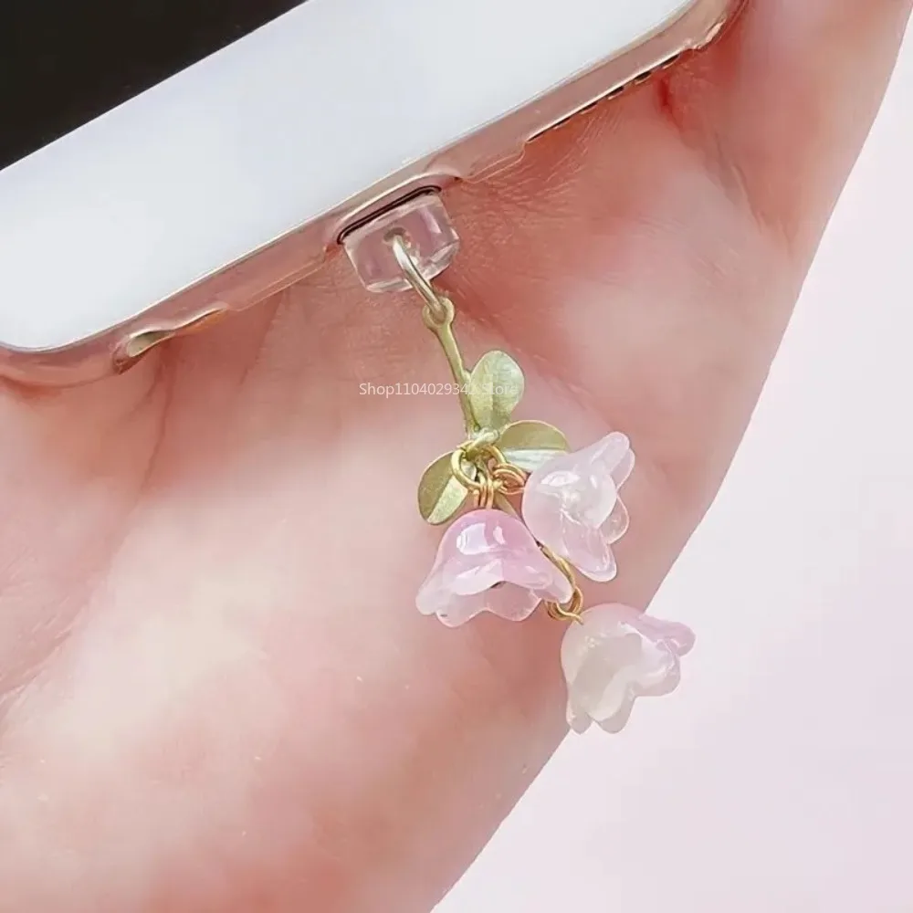 Lily Of The Valley Phone Dust Plug Charm Kawai Charge Port Plug For iPhone Anti Dust Cap Cute Type C Dust Protection Pendant