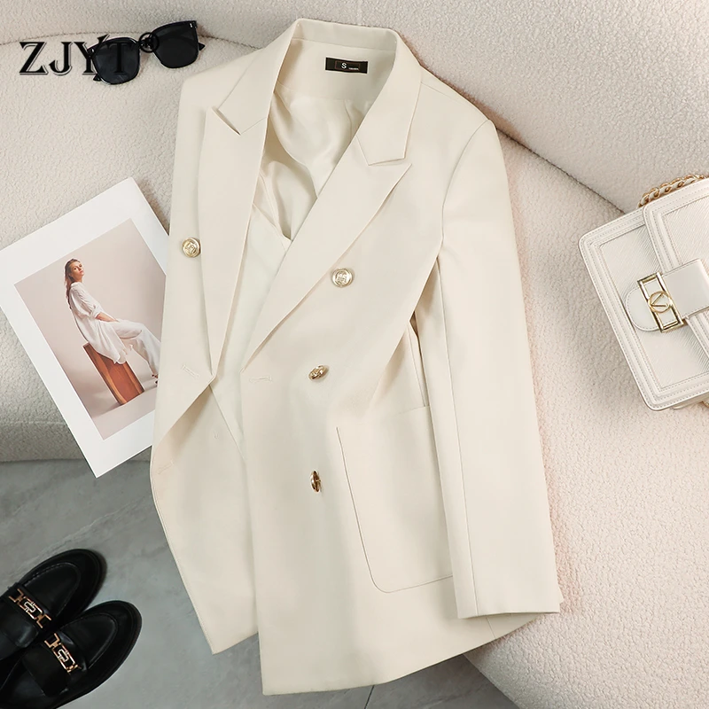 

ZJYT Autumn New Women Blazer Jacket Fashion Korean Style Double Breasted Loose Casual Coats Female Outerwears Office Work Tops