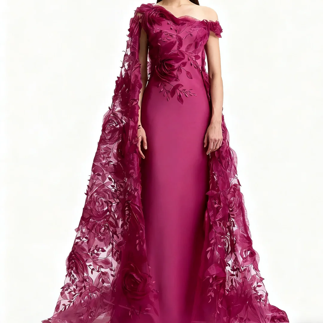 

Charming Flowers Off The Shouder Sleeveless Sheath Formal Prom Dress Floor Length Luxury Women Evening Dresses Customized