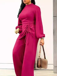 Draped Jumpsuit Plus Size Women Clothing 3xl 4xl Autumn Long Sleeve Casual Jumpsuit Solid Color Elegant Full Length Jumpsuits