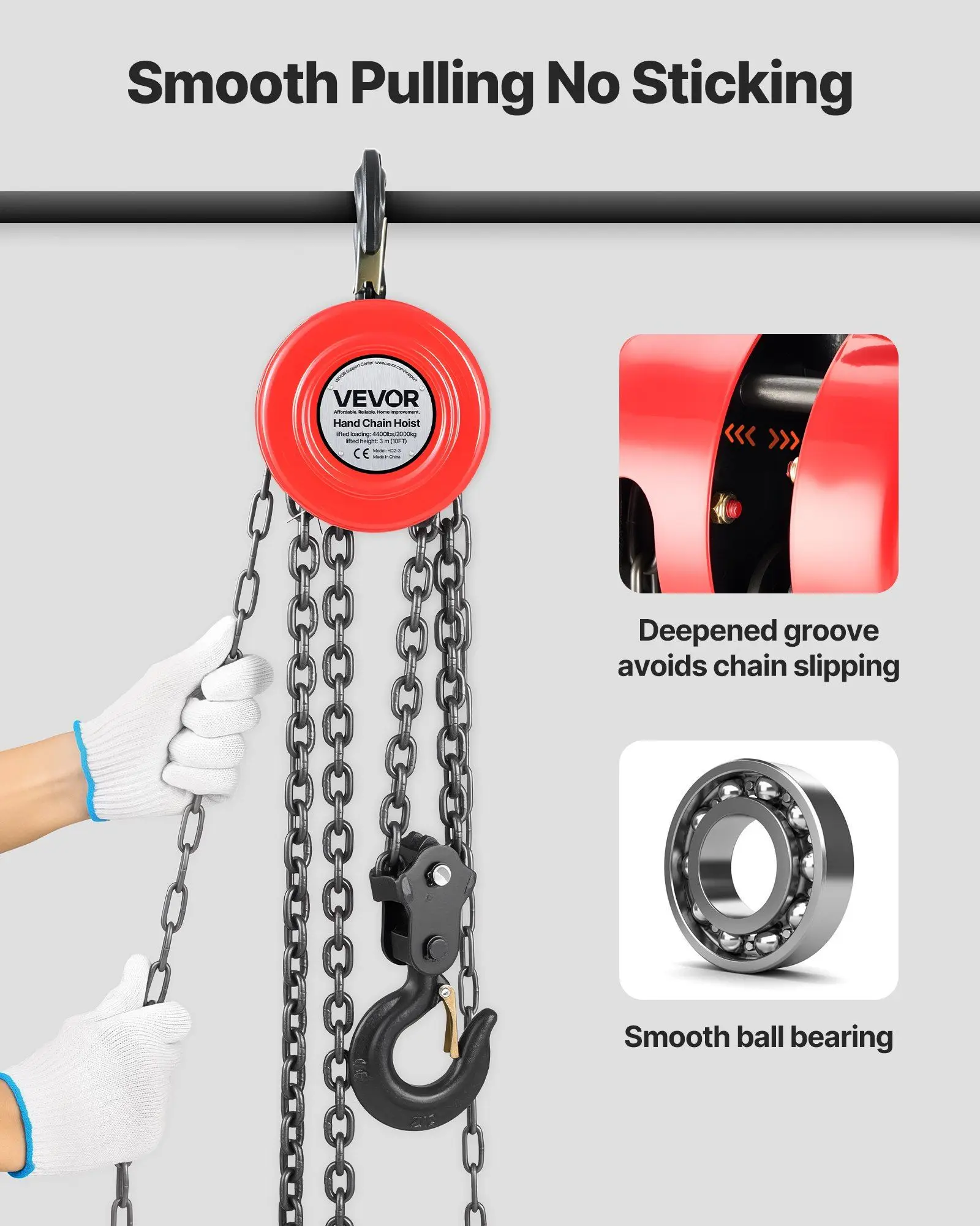 رافعة سلسلة يدوية 2 طن/4400 رطل 10 أقدام ارتفاع الرفع G70 سلسلة مجلفنة، بكرة يدوية شديدة التحمل لمستودع المرآب