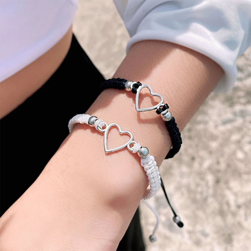 2PCS Love Heart Couple Bracelet For Lover Women Men Hand Crafted Adjustable Rope Friends Relationship Matching Bracelets Jewelry image 4