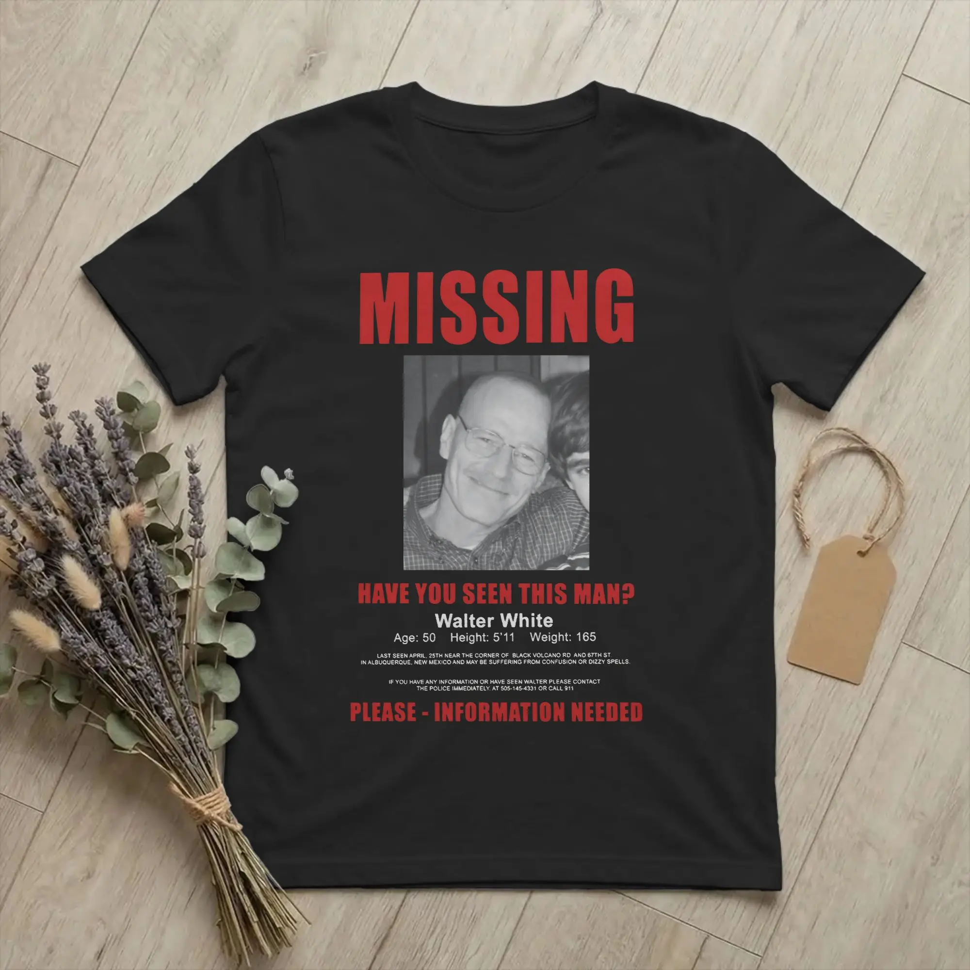 Men's Heisenberg Breaking Bad Missing Sign T Shirt Funny Poster Cotton merch Leisure Short Sleeve Crewneck Tee Gift Idea T-Shirt