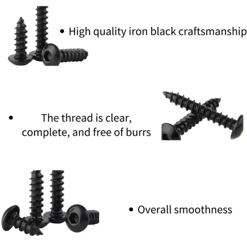 

304Stainless Steel Allen Hex Hexagon Socket M3 M4 M5 M6 Screw Carbon Steel Black Button Cap Round Head Self Tapping Wood Screws